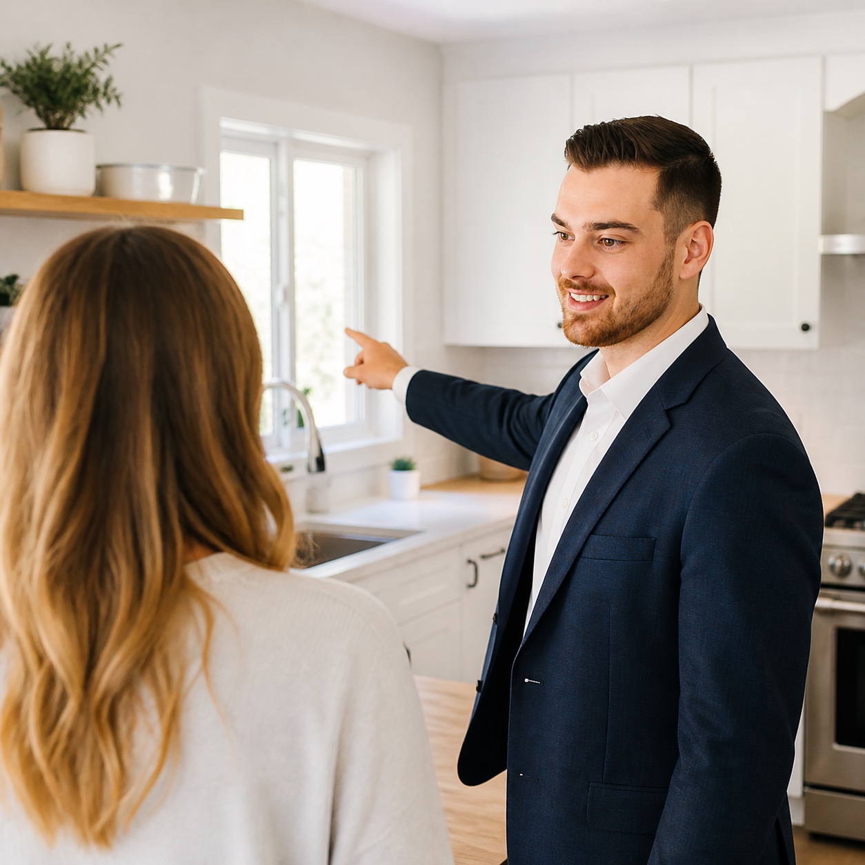 Raphaël guiding a buyer during a home viewing