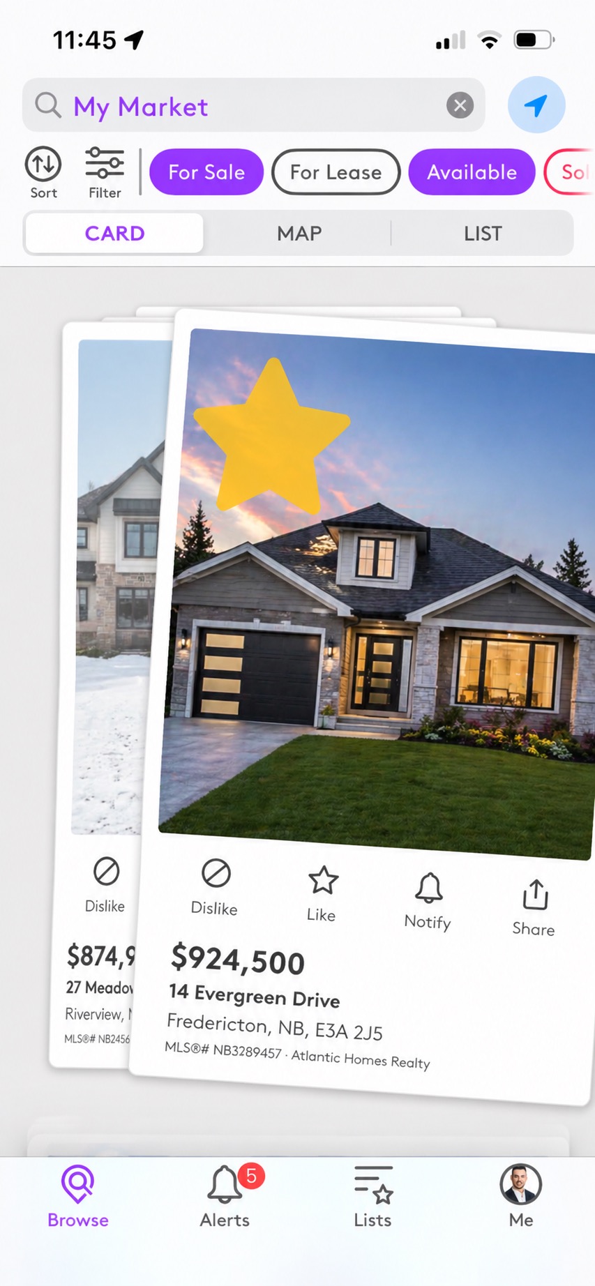 A saved home in the Listed app